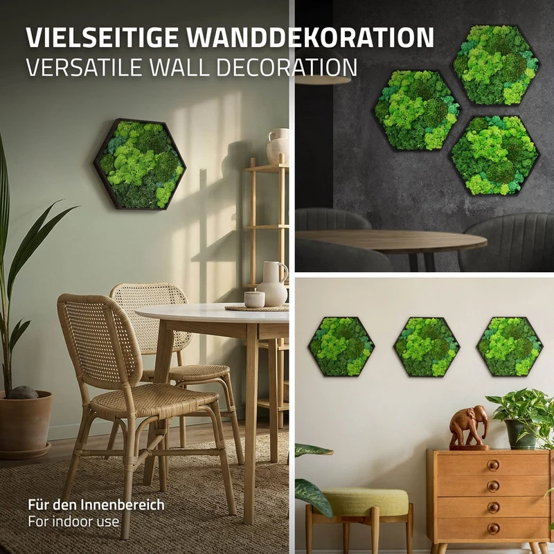 ECD GERMANY | Moosbild mit echtem Kugel-, Island- und Flachmoos-Mix Rund Ø 40 cm Grün Mooswand Indoor Wanddeko Holzrahmen Wandbild für Haus Büro