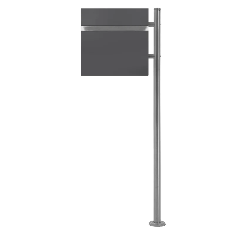 Standbriefkasten mit Zeitungsfach 37 cm Anthrazit inkl. Ständer 120 cm hoch Silber Briefkasten freistehend
