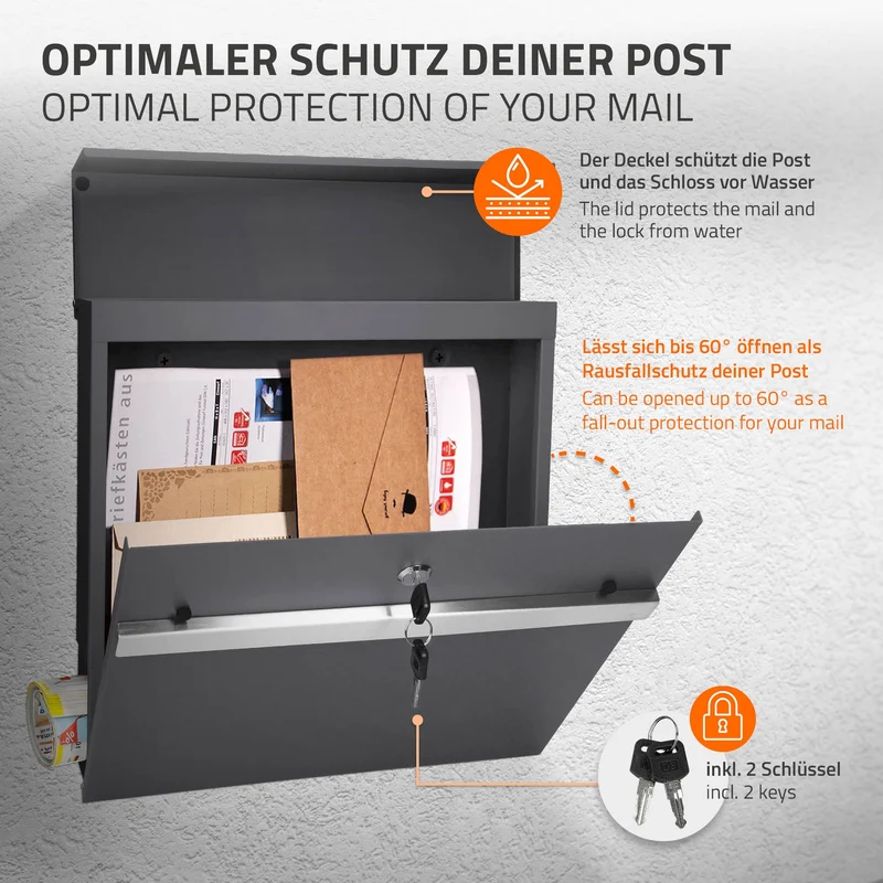 Standbriefkasten mit Zeitungsfach 37 cm Anthrazit inkl. Ständer 120 cm hoch Silber Briefkasten freistehend