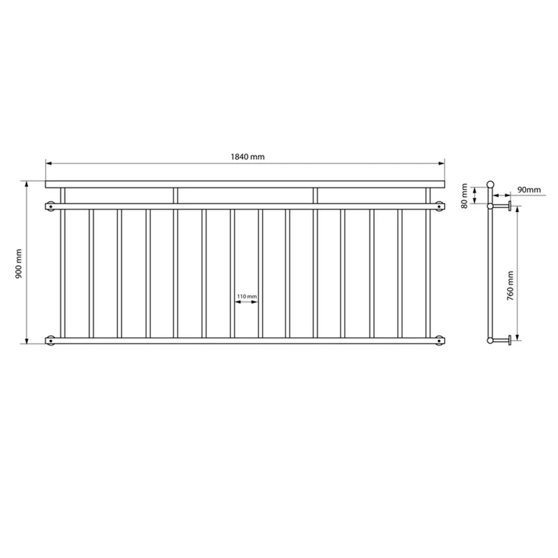 B-Ware Französischer Balkon glänzend 184x90 cm mit 14 Füllstäben aus Edelstahl