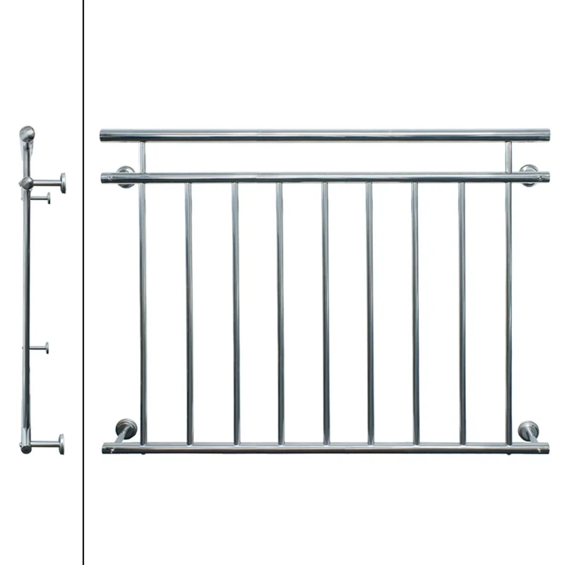 B-Ware Französischer Balkon glänzend 90x128 cm mit 9 Füllstäben aus Edelstahl