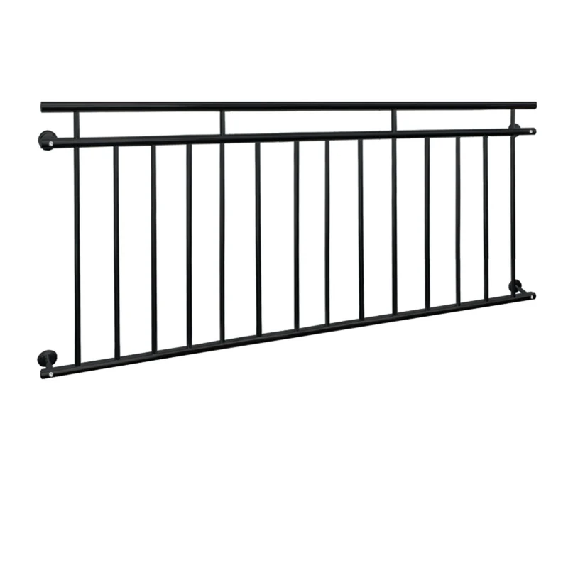 B-Ware Französischer Balkon Schwarz 184x90 cm mit 14 Füllstäben aus pulverbeschichtetem Stahl