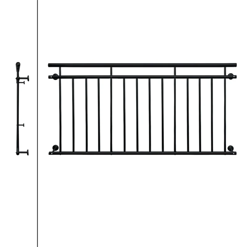 Französischer Balkon Schwarz 184x90 cm mit 14 Füllstäben aus pulverbeschichtetem Stahl
