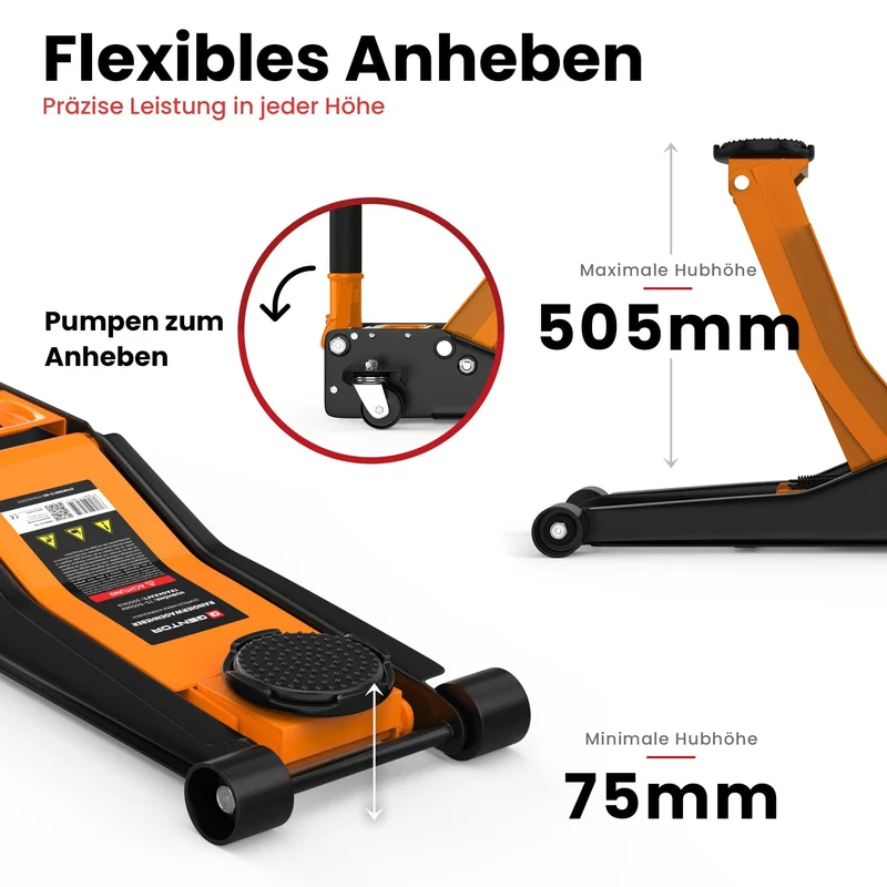 Wagenheber 3T hydraulisch & flach - Orange
