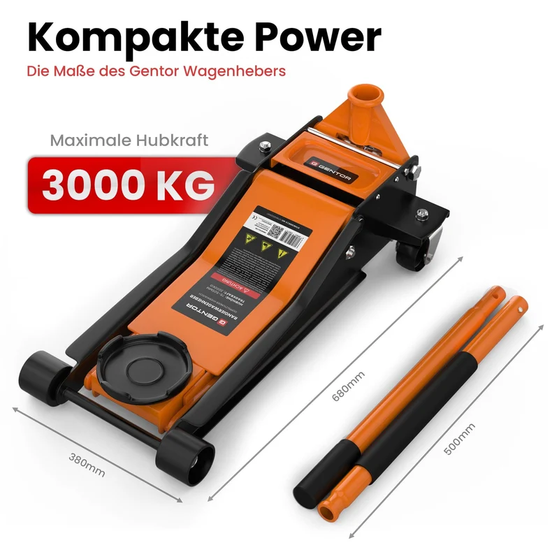 Wagenheber 3T hydraulisch & flach - Orange