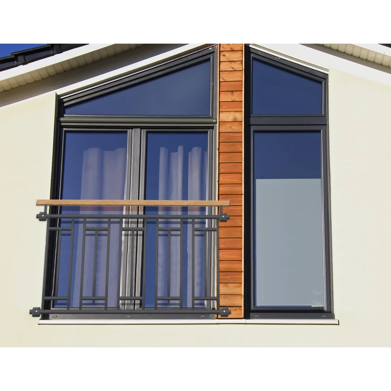 Französischer Balkon Anthrazit 90x156 cm mit 5 Füllelementen, Holzoptik aus verzinkter Stahl