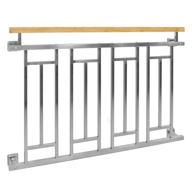 Französischer Balkon Silber 90x128 cm mit 4 Füllelementen, Holzoptik aus Edelstahl