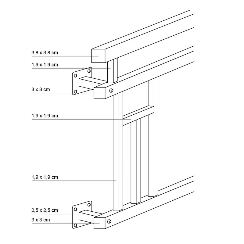 Französischer Balkon Silber 90x128 cm mit 4 Füllelementen, Holzoptik aus Edelstahl