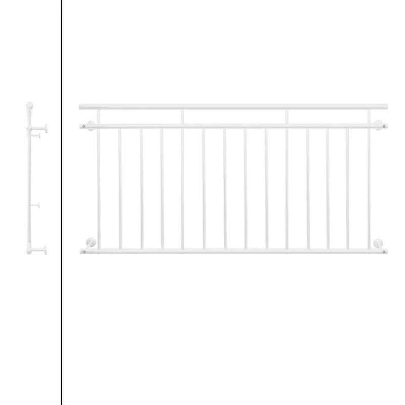 Französischer Balkon Weiß 90x184 cm mit 14 Füllstäben aus pulverbeschichtetem Stahl