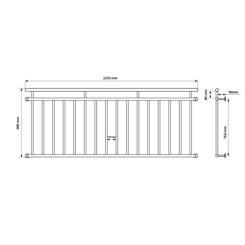 Französischer Balkon Weiß 90x225 cm mit 16 Füllstäben aus pulverbeschichtetem Stahl