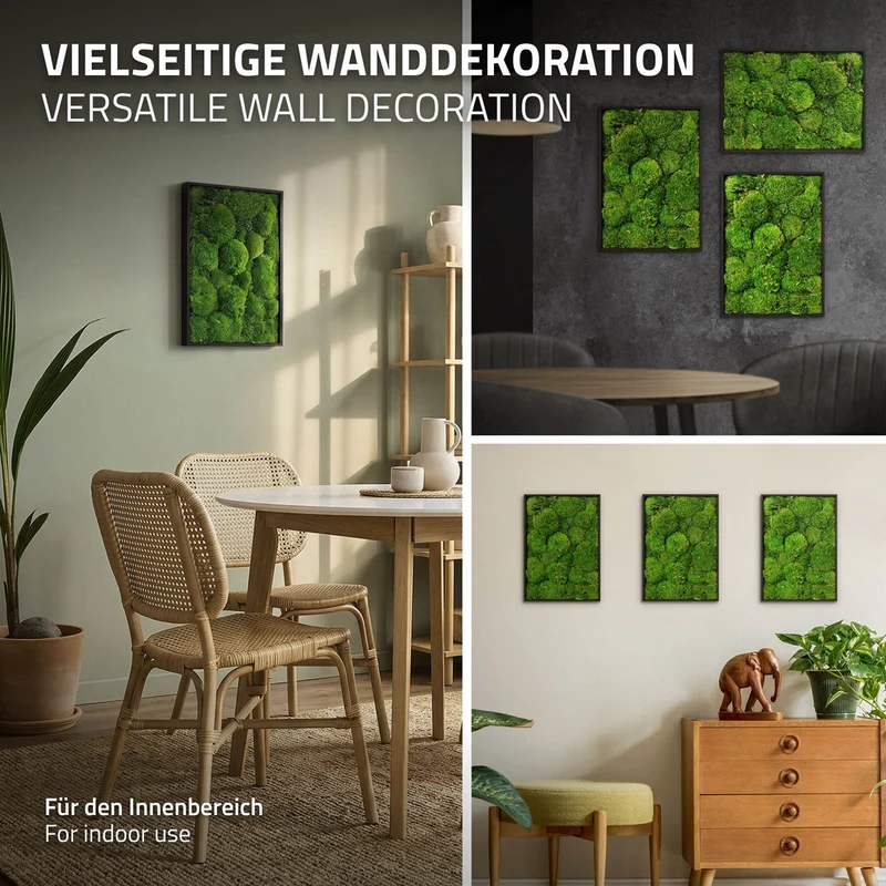 ECD GERMANY | Moosbild mit echtem Kugelmoos, Rechteck, 38x27 cm, Grün, Mooswand Indoor, Wanddeko mit Holzrahmen, Wandbild, Moos Deko für Haus & Büro