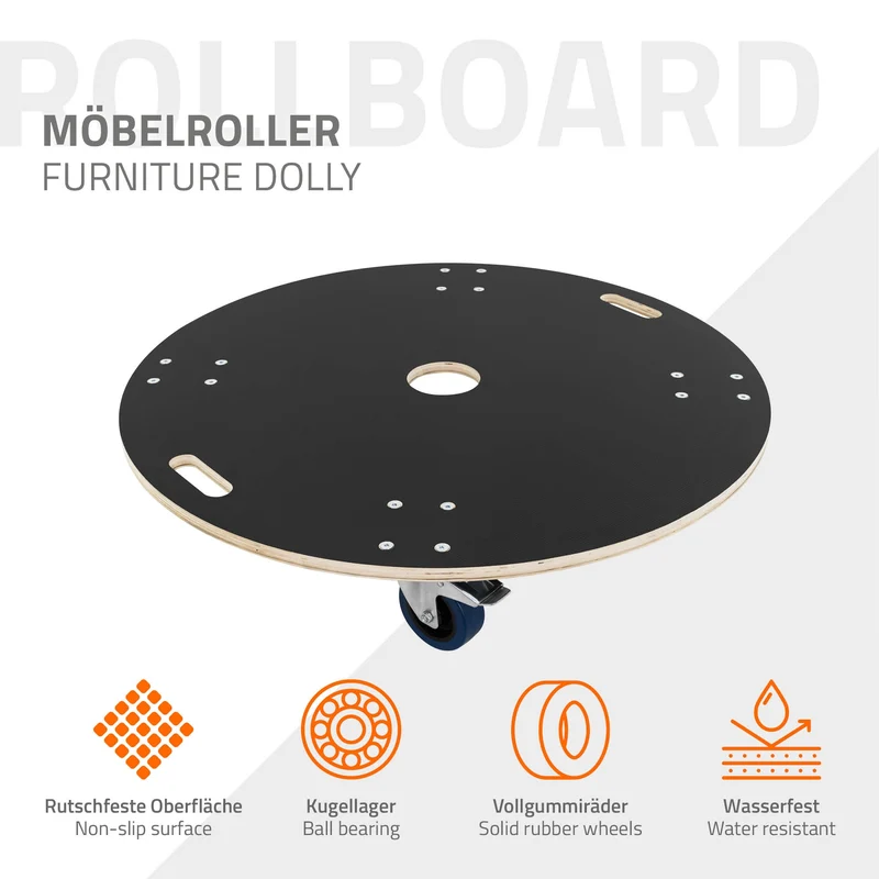 B-Ware Rollbrett Möbelroller rund Ø 87 cm aus Multiplex mit Feststellbremsen Tragkraft 800 kg