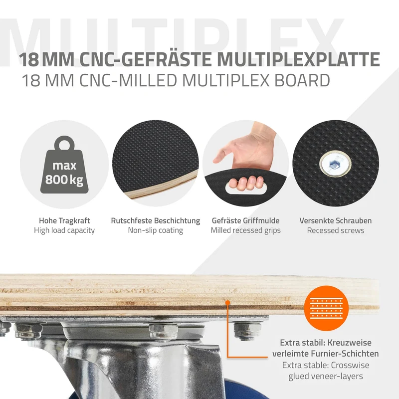 B-Ware Rollbrett Möbelroller rund Ø 87 cm aus Multiplex mit Feststellbremsen Tragkraft 800 kg