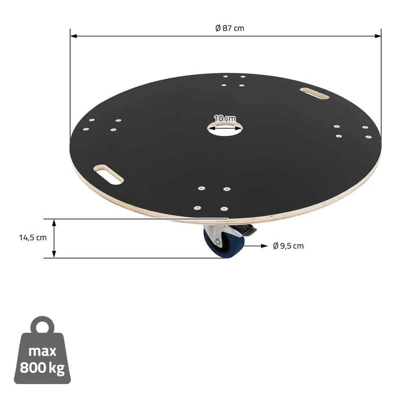 B-Ware Rollbrett Möbelroller rund Ø 87 cm aus Multiplex mit Feststellbremsen Tragkraft 800 kg