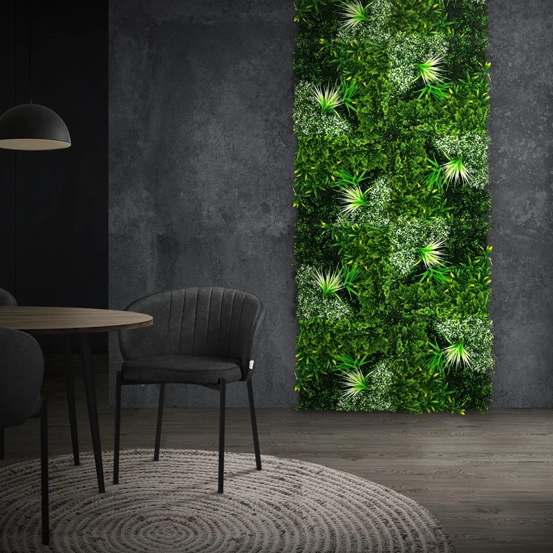 ECD Germany | Künstliche Pflanzenwand White Blossom 4er Set 50x50 cm Grün Kunstpflanzen Wandpaneele Indoor Outdoor Blumenwand Sichtschutz Wandpflanzen