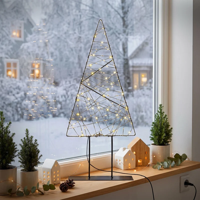 ECD Germany | LED Weihnachtsbaum 56 cm Metall Warmweiß Weihnachtsdeko mit Lichterkette Leuchtbaum auf Ständer Weihnachtsbeleuchtung Innen 330 LED