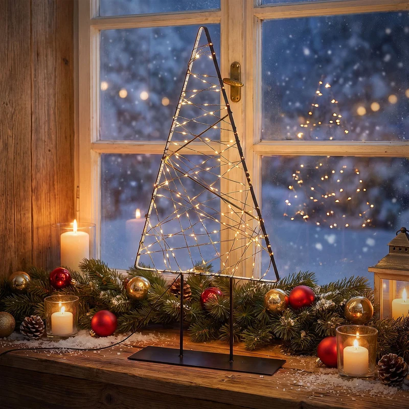 ECD Germany | LED Weihnachtsbaum 56 cm Metall Warmweiß Weihnachtsdeko mit Lichterkette Leuchtbaum auf Ständer Weihnachtsbeleuchtung Innen 330 LED