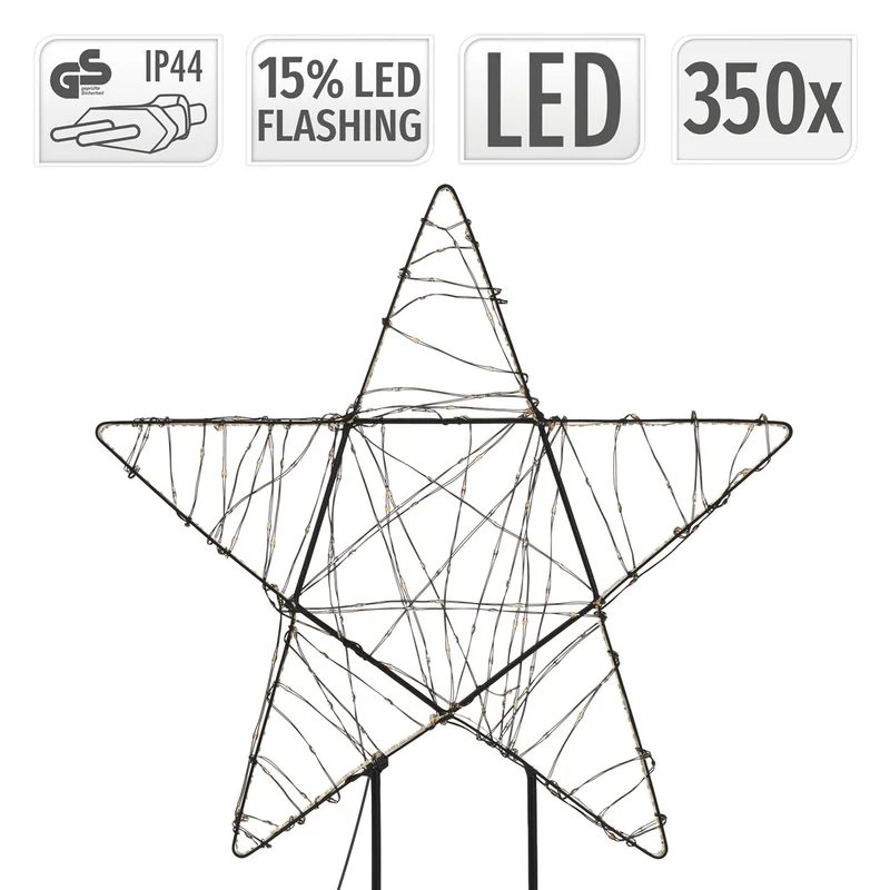 ECD Germany | LED Weihnachtsstern 50,5 cm Metall Warmweiß Weihnachtsdeko mit Lichterkette Leuchtstern auf Ständer Weihnachtsbeleuchtung Innen 350 LED