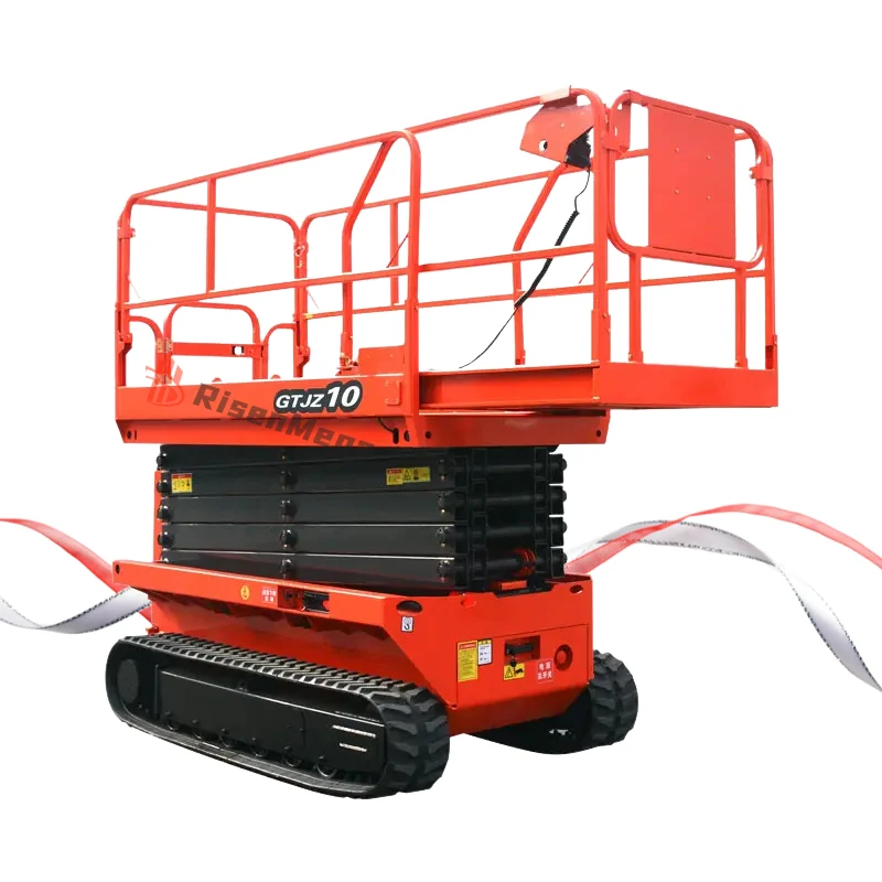 Hydraulische Scherenhebebühne aus Stahl mit Raupenfahrwerk, 12 m