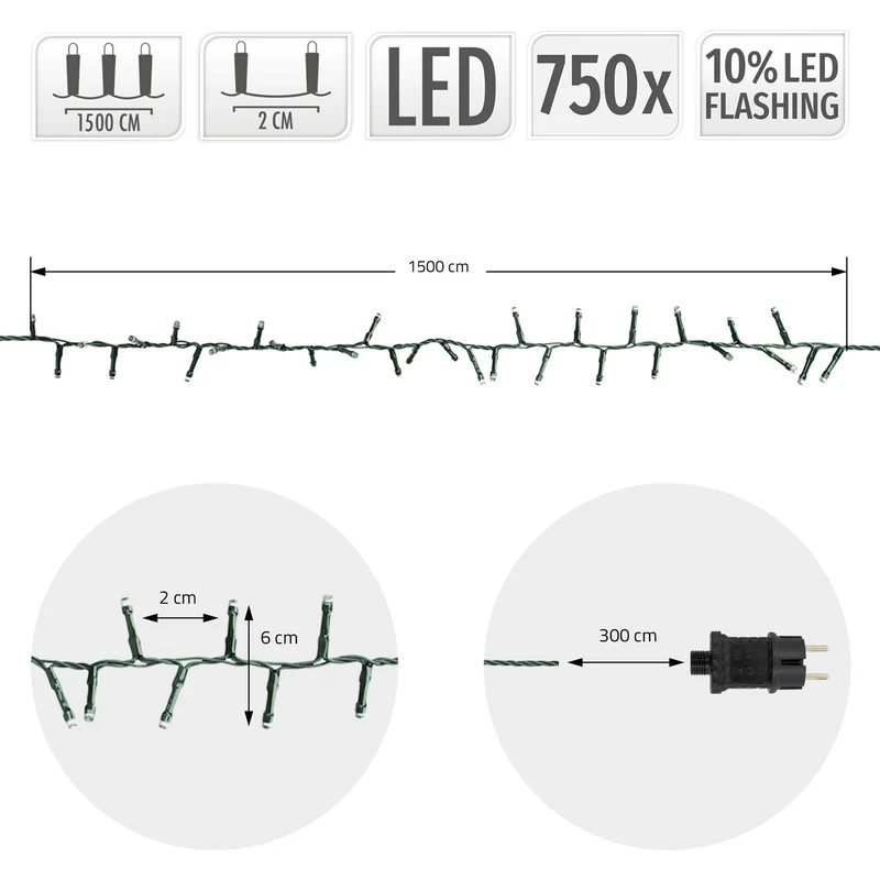 ECD Germany | LED Lichterkette Außen Innen 15 m Warmweiß Weihnachtsbeleuchtung LED Cluster Büschellichterkette Weihnachten wetterfest 750 LED Timer