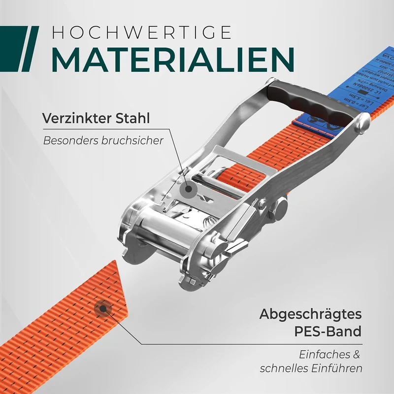 CargoVA 5000kg Ratschengurte - 2er bis 10er Pack - 4/6/10M - TÜV/GS & DIN