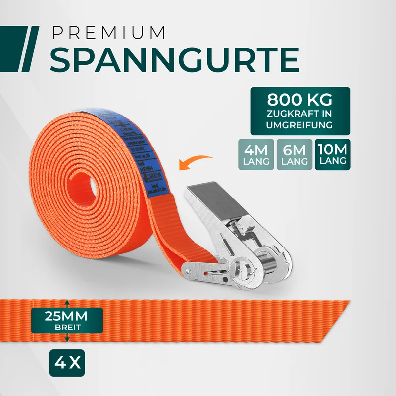 CargoVA Spanngurte - 800KG - 4/6/10M - [Mit / Ohne Haken]