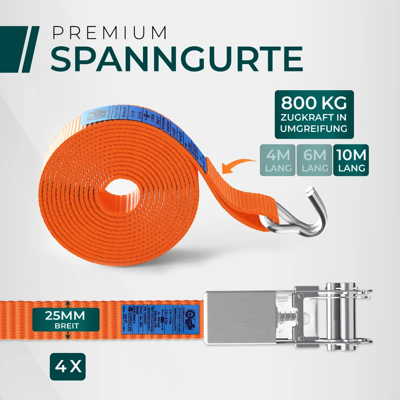 CargoVA Spanngurte - 800KG - 4/6/10M - [Mit / Ohne Haken]