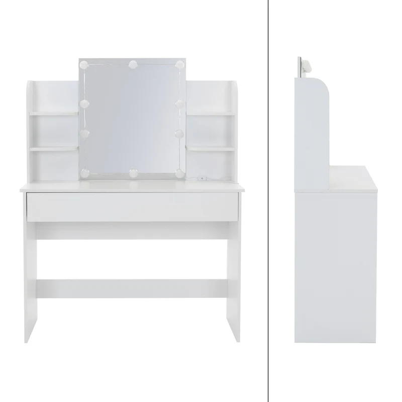 Schminktisch Frisiertisch 108x40x140 cm in Weiß mit Spiegel, LED-Beleuchtung & Schublade ML-Design