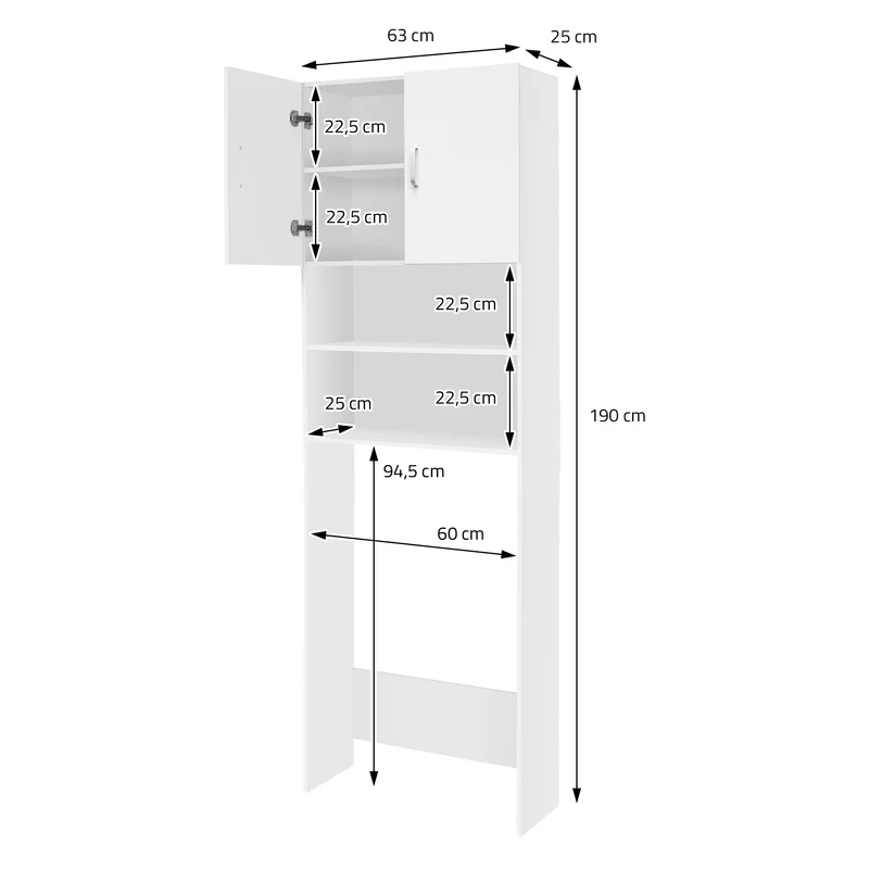 Waschmaschinenschrank mit zwei Türen 190x63 cm Weiß