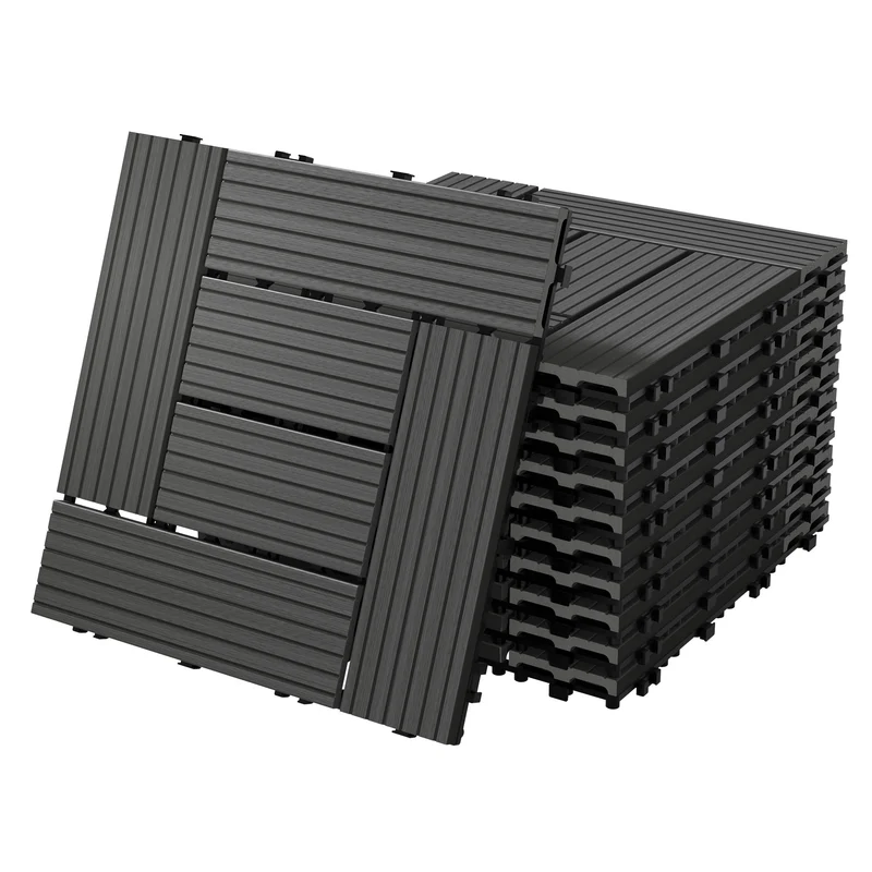 WPC Terrassenfliesen 30x30 cm 44er Set für 4m² Anthrazit in Holzoptik Mosaik mit Drainage und Klicksystem