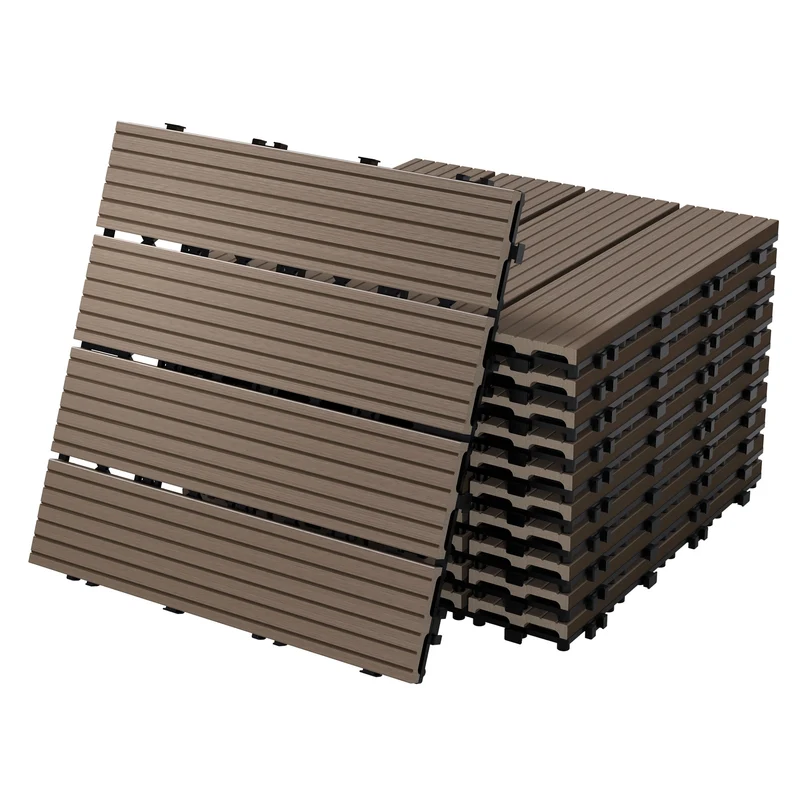 WPC Terrassenfliesen 30x30 cm 33er Set für 3m² Dunkelbraun in Holzoptik Balkon Bodenbelag mit Drainage und Klicksystem Terrassendielen Balkonfliesen