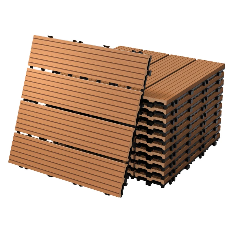 WPC Terrassenfliesen 30x30 cm 44er Set für 4m² Hellbraun in Holzoptik Balkon Bodenbelag mit Drainage und Klicksystem Terrassendielen Balkonfliesen