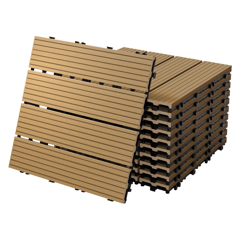 5m² 55 Stück WPC Terrassenfliesen 30x30 cm Teak in Holzoptik Balkon Bodenbelag mit Drainage und Klicksystem Terrassendielen Balkonfliesen
