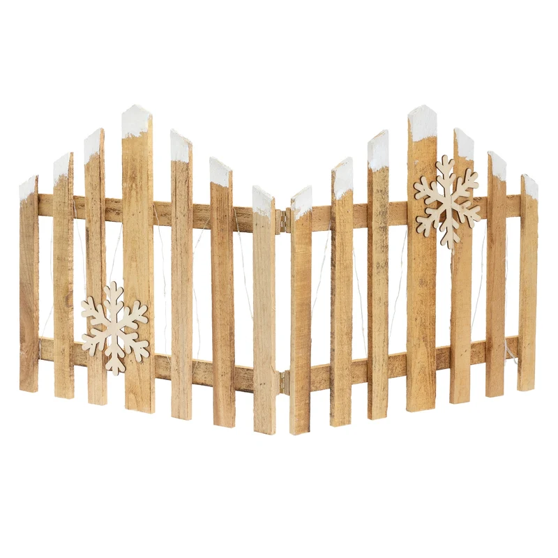 Deko Weihnachtszaun mit LED Natur 77x38 cm aus Holz Timer
