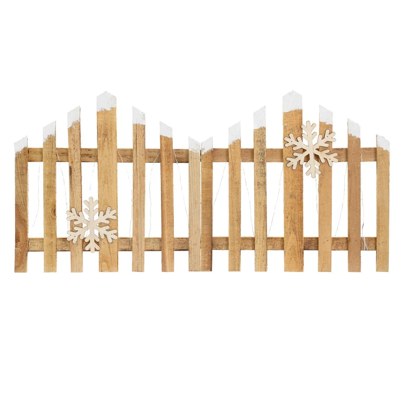 ECD Germany | LED Weihnachtszaun aus Holz, Weihnachtsdeko, Mini Gartenzaun beleuchtet, Mini-Lattenzaun