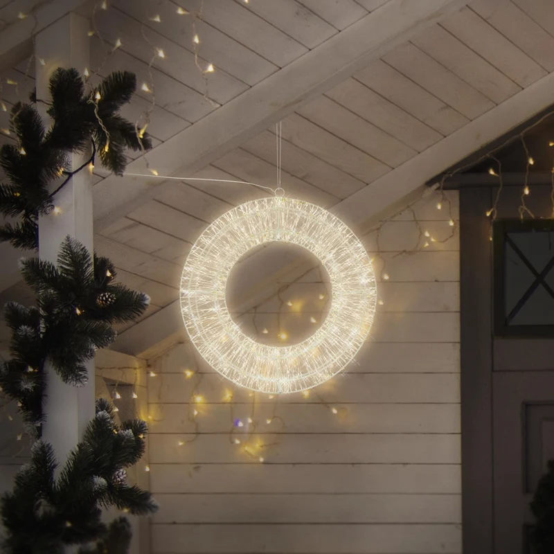 ECD Germany | LED Weihnachtkranz Warmweiß LED's inkl. Timer Weihnachtsbeleuchtung Weihnachtsdeko