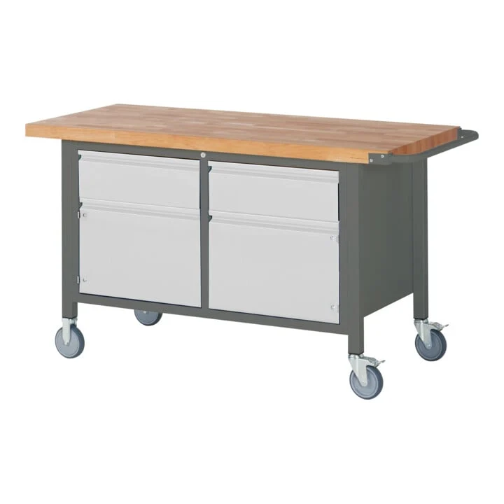 STIER Fahrbare Werkbank Premium mit 2 Schubladen und 2 Flügeltüren BxTxH 1500x700x880 mm