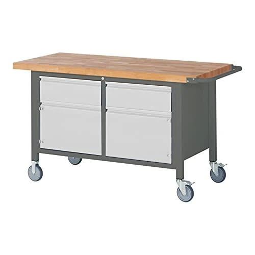 STIER Fahrbare Werkbank Premium mit 2 Schubladen und 2 Flügeltüren BxTxH 1500x700x880 mm