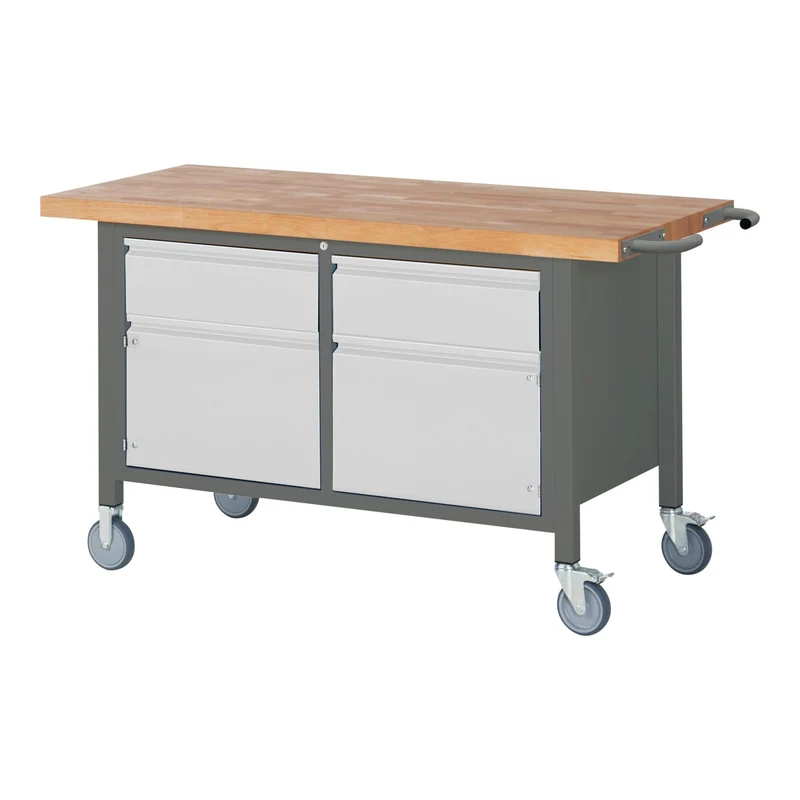 STIER Fahrbare Werkbank Premium mit 2 Schubladen und 2 Flügeltüren BxTxH 1500x700x880 mm