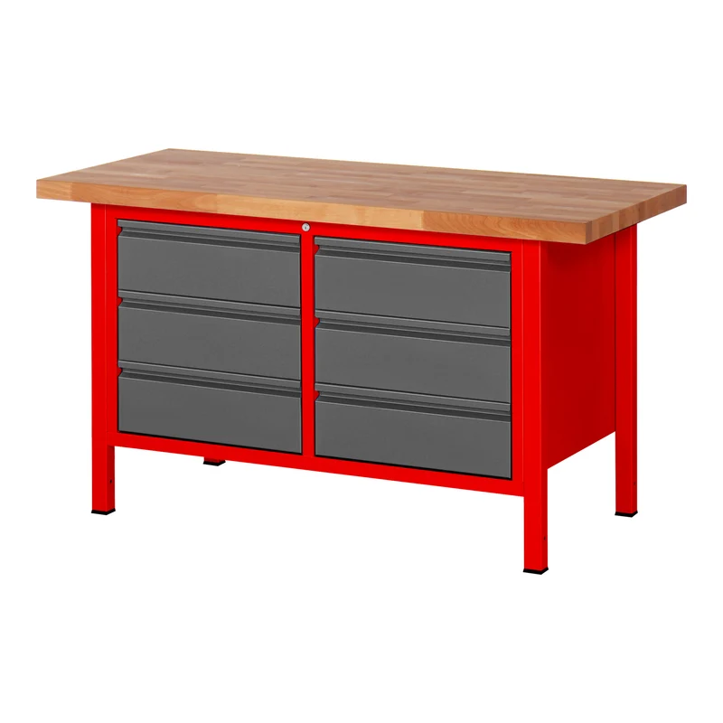 STIER Höhenverstellbare Werkbank Premium mit 1 Schublade BxTxH 1500x700x840-1040mm RAL 3000 / anthrazitmetallic