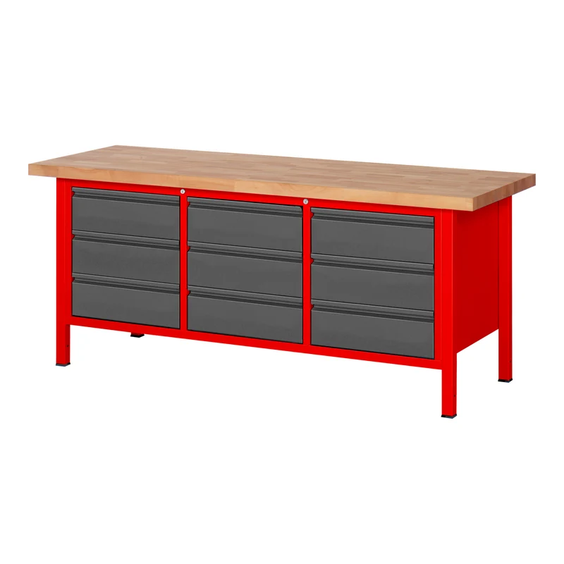 STIER Höhenverstellbare Werkbank Premium mit 1 Schublade BxTxH 1500x700x840-1040mm RAL 3000 / anthrazitmetallic