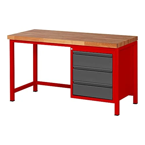 STIER Höhenverstellbare Werkbank Premium mit 1 Schublade BxTxH 1500x700x840-1040mm RAL 3000 / anthrazitmetallic