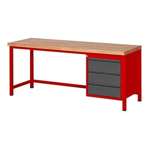 STIER Höhenverstellbare Werkbank Premium mit 1 Schublade BxTxH 1500x700x840-1040mm RAL 3000 / anthrazitmetallic