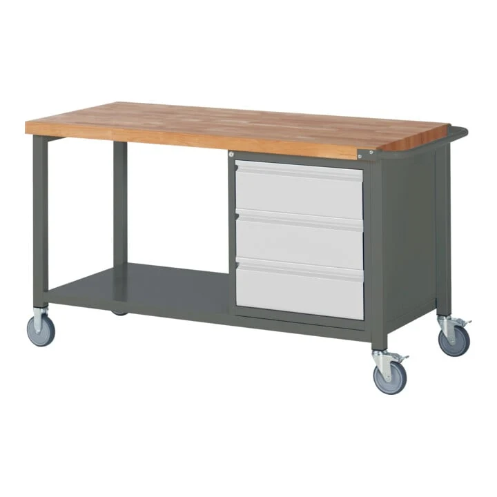 STIER Fahrbare Werkbank Premium mit 3 Schubladen BxTxH 1500x700x880 mm