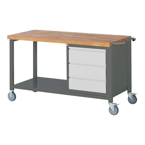 STIER Fahrbare Werkbank Premium mit 3 Schubladen BxTxH 1500x700x880 mm