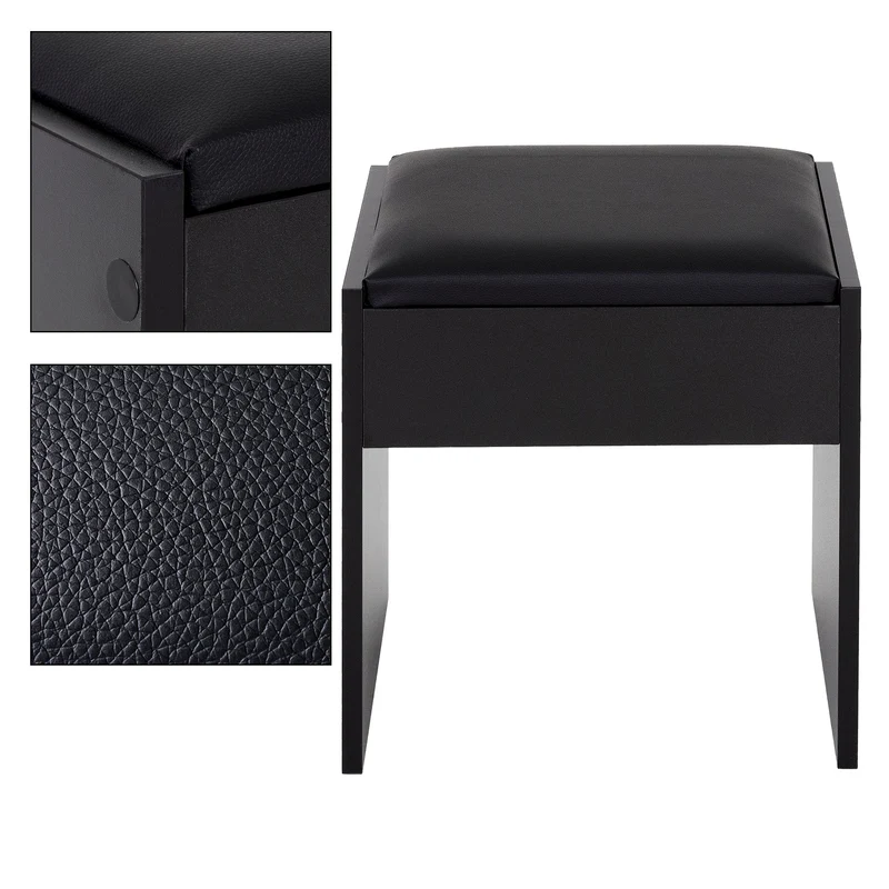 Sitzhocker mit gepolstertem Kissen und Bezug 40x43x29,5 cm Schwarz