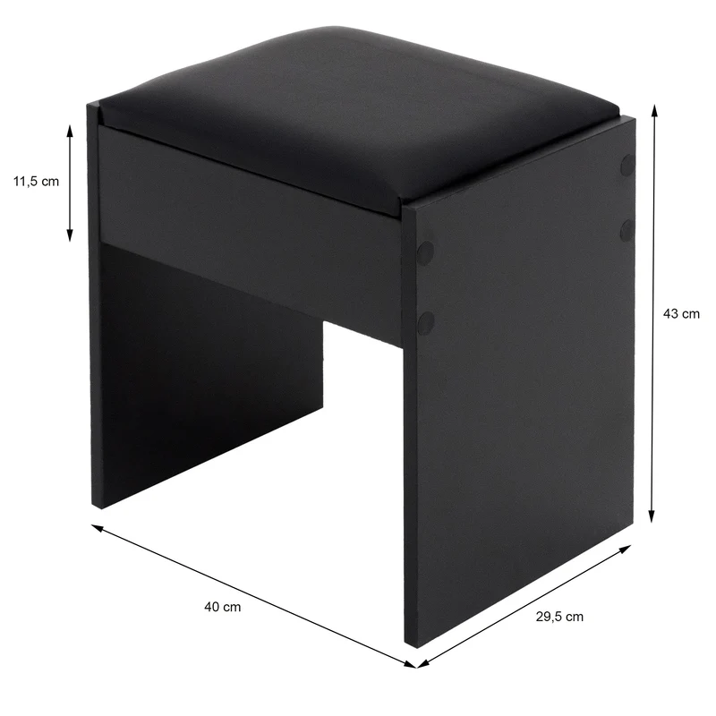 Sitzhocker mit gepolstertem Kissen und Bezug 40x43x29,5 cm Schwarz
