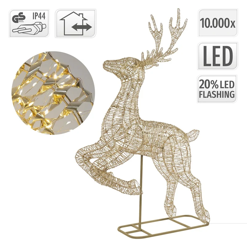 ECD Germany | LED Rentier Outdoor XXL 337 cm Metall Gold Weihnachtsdeko Weihnachtsbeleuchtung Beleuchtete Weihnachtsfigur groß 10000 LED Warmweiß
