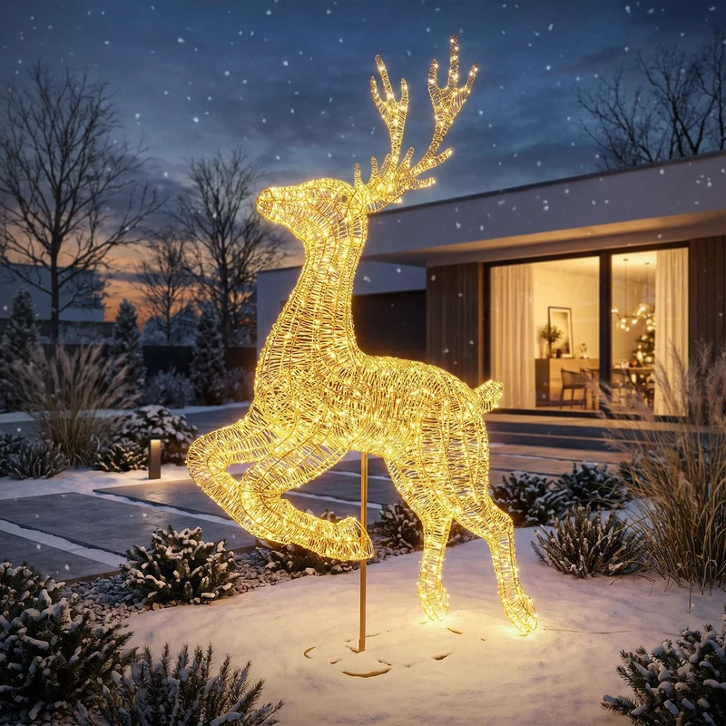 ECD Germany | LED Rentier Outdoor XXL 337 cm Metall Gold Weihnachtsdeko Weihnachtsbeleuchtung Beleuchtete Weihnachtsfigur groß 10000 LED Warmweiß