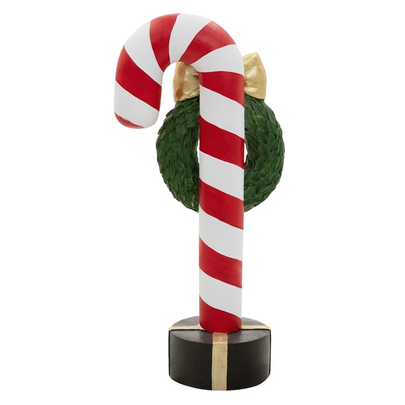 ECD Germany | Zuckerstange-Figur mit LED-Beleuchtung 68 cm Rot-Weiß Weihnachtsdeko Innen Zuckerstange-Stab mit Kranz Weihnachtsfigur Batteriebetrieben